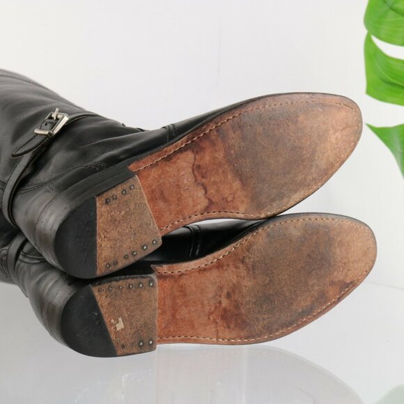 Frye Womens Dorado Riding Boot Size 6 Tall Black Leather Buckle Strap Moto Biker - Picture 9 of 12